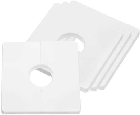 sourcing map 4 piastre di rosetta quadrate in plastica ABS, flangia divisa a parete, diametro 28 mm, copertura decorativa per bocca del tubo da parete, bianco
