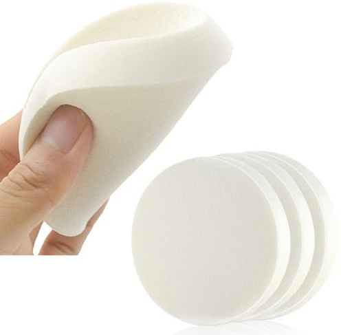 OHEETU Lot de 6 grandes éponges de maquillage rondes douces et flexibles pour crèmes liquides et poudres - Utilisation humide et sèche - Blanc - 9 cm