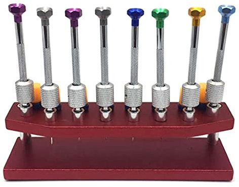 Juego de 8 destornilladores para relojeros con soporte de metal, juego de destornilladores de reparación de relojes