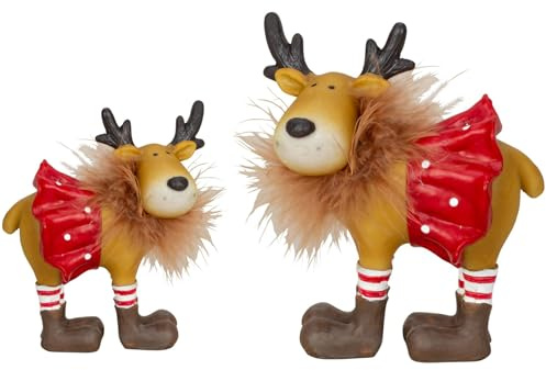 Pommerntraum ® | Dekorationsfiguren Sammlerfiguren Weihanchtsdekoration Ladendekoration lustige Rentiere verrückte Hirsche (Rentiermama + Tochter)