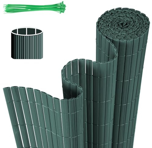 Jaxguom PVC Sichtschutzmatte, 180 x 300cm Sichtschutzzaun mit DREI Rippenverstärkungen und Kabelbindern, Windschutz Balkon Sichtschutz Wetterfest, für Zaun Garten Terrasse, Grün