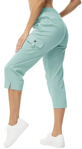 Rdruko Caprihose Damen Wanderhose 3/4 Hose Sommer Cargohose Leicht Sommerhose Schnelltrocken Jogginghose Freizeithose mit Taschen für Reisen Wandern Outdoor Sport - Graublau, M