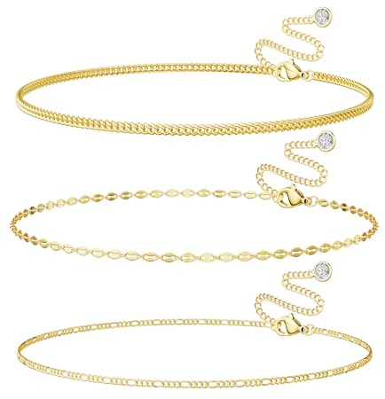 Foxgirl Gold Waist Chains for Women, 14K Gold Plated Layered Belly Chain Adjustable Waterproof Sexy Bikini Cuban Lip Figaro Chain Summer Non Tarnish Body Chain Jewelry Gifts
