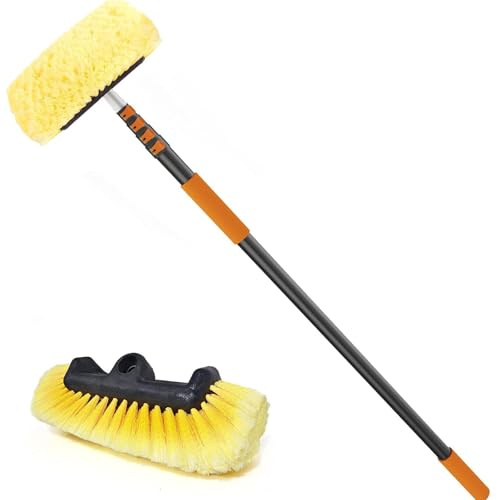 SISUPASSIE 4.8m Telescopic Car Wash Brush, Car Cleaning Brush with Long Handle and 30cm Soft Bristle Brush Head, Extendable Cleaning Brush for Car, Windows, Caravan, Conservatory roof and Solar Panel