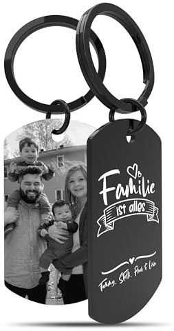 Meinearmbänder Personalisierter Schlüsselanhänger mit Foto & Gravur, Schwarz/Weiß Bild – Geschenk für Mama, Papa, Partner, Oma – Schlüsselanhänger mit Namen & Bild – Für besondere Anlässe & Jahrestage