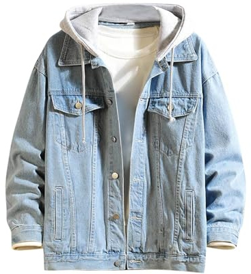 Giubbotto di Jeans Uomo, Giacca Primaverile Uomo, Mezza Stagione Autunnale Primaverile Giubbotto Collo Alto a Zip Giacca Cerniera Lampo Tempo Libero Giacca a Vento Giacca da Camionista