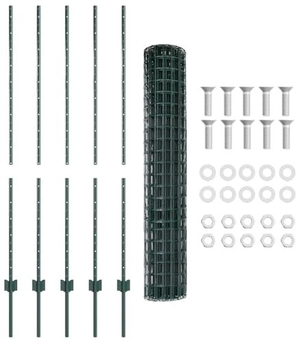 vidaXL Clôture avec Poteau Vert 1,4 x 10 m Acier et PVC, Clôture de Jardin Ajustable, Moderne et Durable, séparateur d'espace, partition privée pour Vos extérieurs