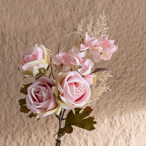 Ramo de rosas artificiales para el hogar, tela de seda, arreglo floral de aspecto realista, exhibición floral sintética para sala de estar, oficina, boda, fiesta, centro de mesa, decoración de