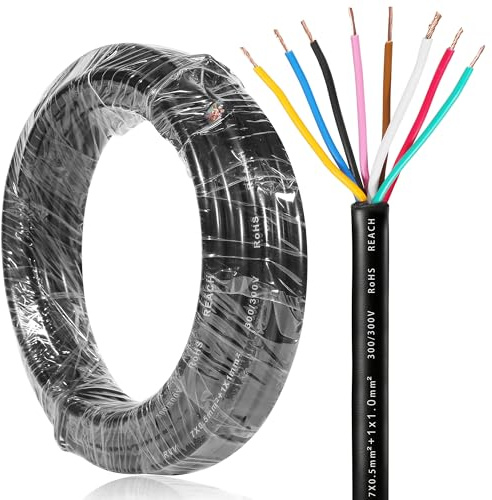 SPARKMOTO Cable de 8 Hilos para Remolque 2M,Cable de 8 núcleos Enchufe de Remolque,Cable Luces remolque8 Polos 12V 24V 48V 80V,Cable eléctrico para vehículo (7x0,5 mm²+1x1 mm²)