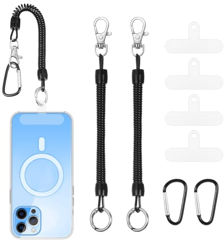 Heclia 2pcs Phone Tether Lanyard with Patch Tether Tab & Climbing Hook Detachable Stretchy Anti Theft Cell Phone Strap Cellphone Drop Prevention Straps Spring Rope for All Smartphones Outdoor Cycling