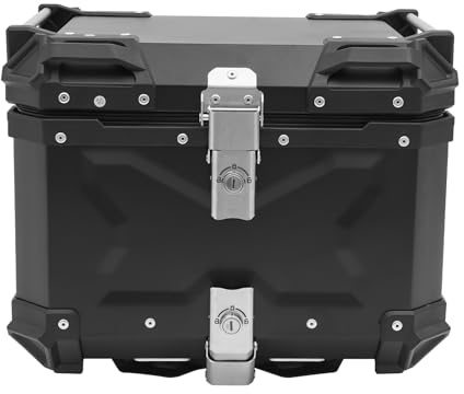 LOYALHEARTDY Aluminum Motorcycle Top Box, 45L Waterproof Motorcycle Top Trunk Tour Tail Box Case with Security Lock Reflective Stickers for Stowing Helmets and Luggage (45L)