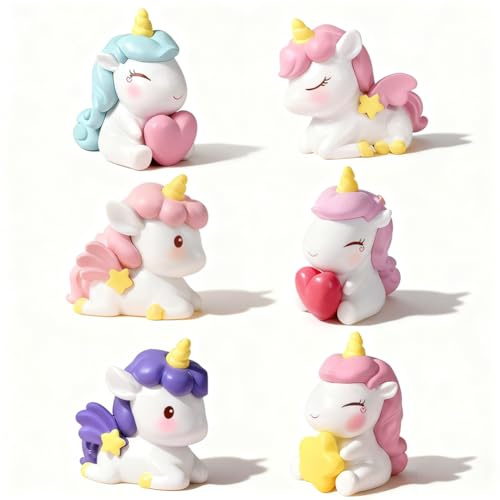 JhavexToy Minifiguras De Unicornio, 6 PiezasDecoración De Tartas De Cumpleaños Unicornio, Adornos Tartas Cumpleaños Infantil, Figuras De Cupcakes para Niños Fiesta Baby Shower