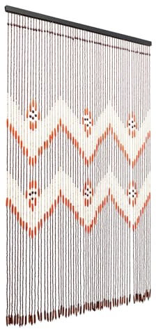 Garbenat Bambusvorhang - 90 x 130cm Perlenvorhang 60-Zeilen Hängender Teilervorhang Retro Wellenförmig Perlen Türvorhang Baumwollfaden Seilvorhang Dekovorhang - Kaffeefarbe