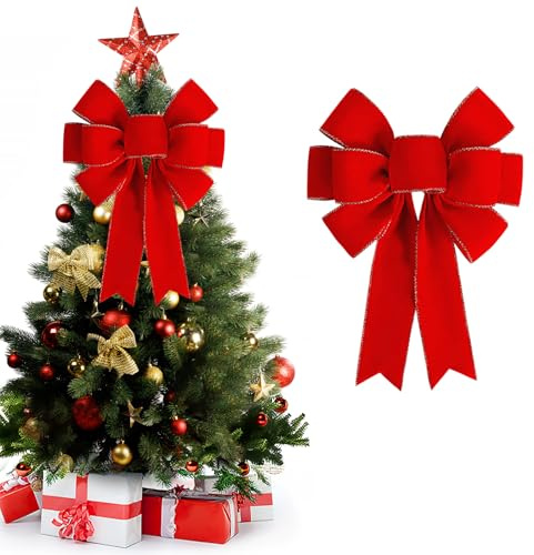 Fiocchi Rossi Albero di Natale, 1 PCS Fiocchi per Albero di Natale Velluto, Fiocco Porta Natalizio, Grande Fiocco Alberos Natales per Ghirlande, Porta D'Ingresso, Decorazione della Casa (1 PCS)