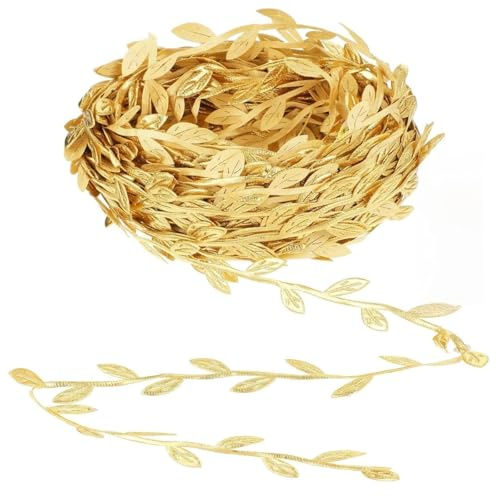 JOOTUEPO 10M Ghirlande di Foglie di Vite Artificiali Trim Nastro, Dorato Foglie Ornamento, Perfetto Decorato Vite per Mestiere Fai da Te Festa di Nozze Decorazione del Giardino di Casa