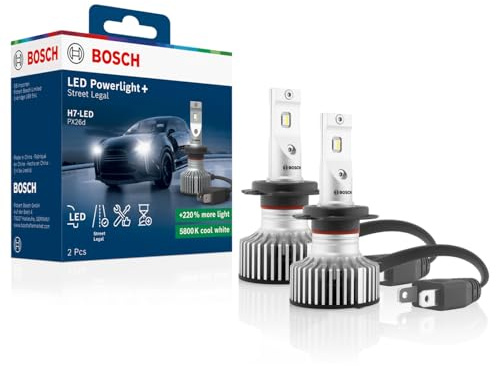 Bosch H7-Powerlight+ - Nachrüst-LED-Lampen - 12 V 16 W, 5800 K, cool-weißes Licht, Plug-and-Play-Upgrade, bis zu 2000 Std. Lebensdauer, 2 Stück