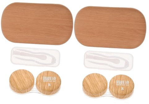 BCOATH Contact Lens Case Duo Set, Vintage Leather Wood Grain Large Diameter Lens Holder, Leak-resistant Storage Box for Travel and Daily Use, Portable Contact-lens Organizer for Women, Light Brown