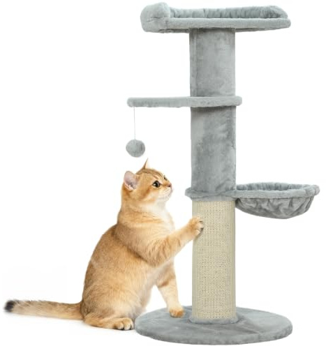 PawHut Árbol Rascador para Gatos 103,5 cm con Torre Escalador Gris Claro