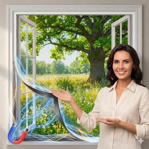Fliegengitter Fenster Magnet 120 x 130cm Insektenschutz Magnetfenster DIY-Verstellbares Magnetisches Fliegengitter mit feinem Glasfaser Robust & Langlebig Einfache Montage ohne Bohren