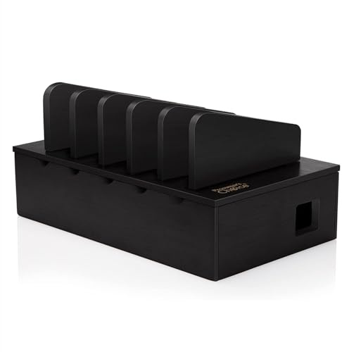 Prosumer's Choice Charging Station for Multiple Devices - 5 Device Charger Organizer for Smartphones and Tablets - Wooden Rack with Removable Dividers - Charging Dock for Work from Home - Black