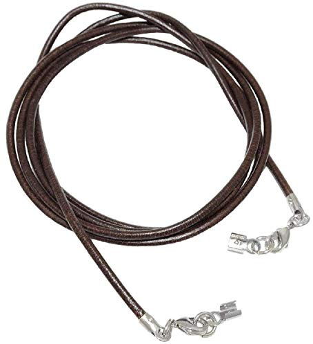 Unbespielt Lederband Rundschnur dunkelbraun 2mm Rindsleder 1m 2 Verschlüsse silberfarbig