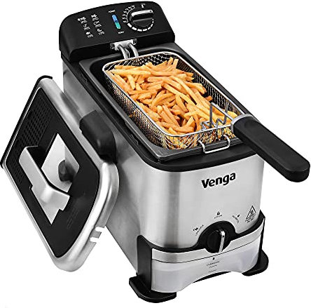 Venga! Semiprofessionelle Fritteuse 3 L, Ölfilter & Behälter, 2000 W, Schwarz/Silber, VG FT 3012
