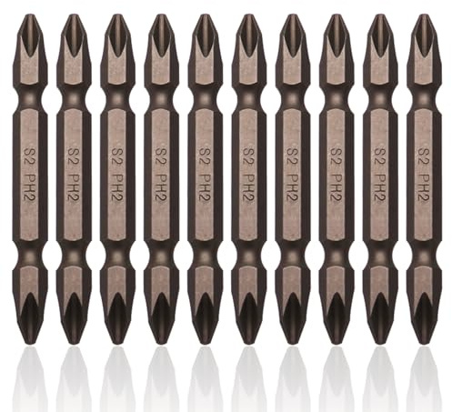 Sipery Juego de 10 puntas de destornillador Phillips, Ph2#2 Phillips de doble extremo, vástago hexagonal de 65 mm de largo con imán para destornillador eléctrico, taladro de impacto
