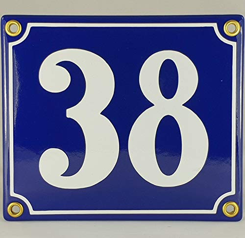 Hausnummer Emaille Schild Nr. 38 Blau-Weiß Handarbeit
