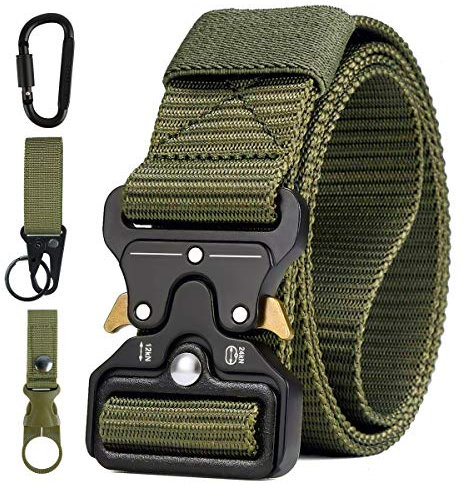 Ceinture Tactique en Nylon, Waist Belt Tactical Heavy Duty Homme Web Bande Réglable Sangle Militaire avec boucle en métal à libération rapidepour Les Voyages en Extérieur la Formation de Chasse (Vert)