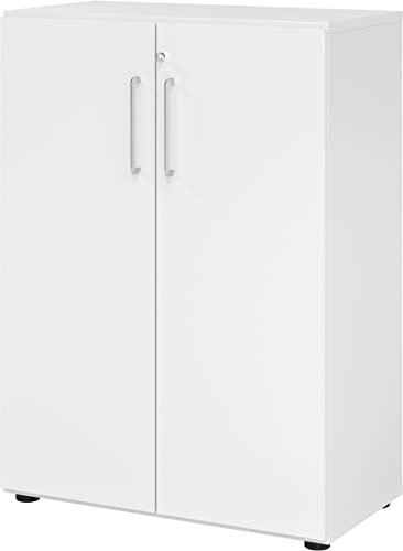 bümö Aktenschrank abschließbar, Büroschrank Holz 80cm breit in weiß - abschließbarer Schrank mit Aktenregal für's Büro & Arbeitszimmer, Büro Möbel Ordnerschrank mit Schloss