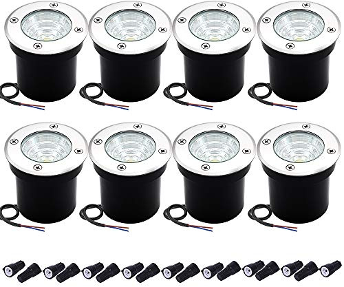 Well Lights Landscape Lighting, Low Voltage Outdoor In Ground Landscape Lights, 5W 12V-24V Waterproof Warm White 3000K Deck Light for Garden, Pathway, Driveway, 8-Pack(Wire Connectors Included)