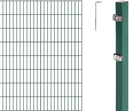 Alberts 653293 Doppelstabmattenzaun als 28 tlg. Zaun-Komplettset | verschiedene Längen und Höhen | grün | Höhe 180 cm | Länge 26 m