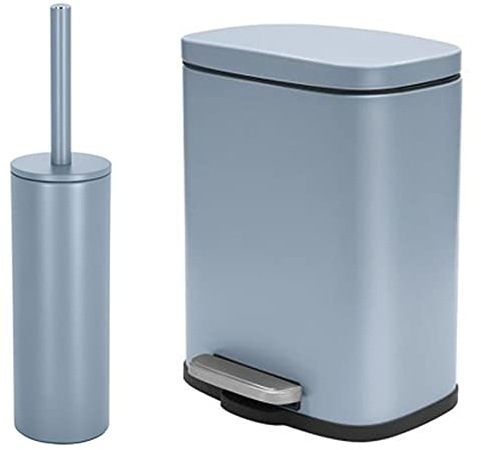 Spirella Badset 2 tlg. Kosmetikeimer mit Absenkautomatik und WC Bürste Edelstahl Fog Blau