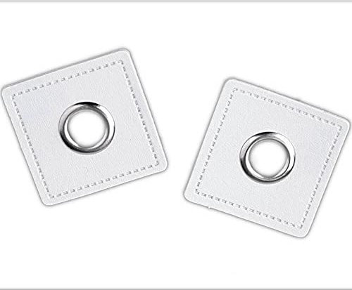 BIG-SAM 2 Stück Ösen-Patches mit 8 mm Öseninnendurchmesser und 30x30 mm große Patches aus Kunstleder zum annähen (Weiß)