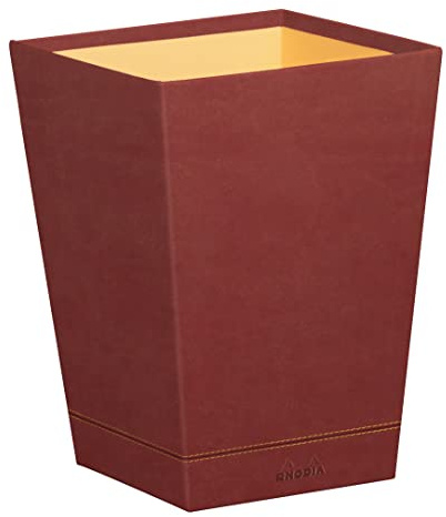 RHODIA 194620C - Corbeille à Papier Nacarat - 24 x 24 x 32 cm - Piqûres Sellier Orange - Extérieur Simili Cuir - Collection Home Office Rhodiarama - Organisation de Bureau & Rangement Design