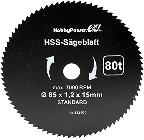 HSS Sägeblatt Ø 85 x 15 mm 80 Zähne Kreissägeblatt Kreissäge Handkreissäge für Holz, Kunststoff, Alu, Messing kompatibel mit Bosch GKS 10,8V-LI