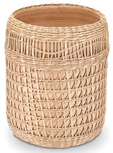 Decorasian Bodenvase für Pampasgras - Deko Vase Gräser - dekorativer Behälter im Boho Stil - holzoptik mit Makramee Geflecht - M