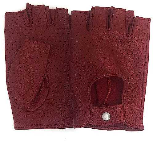 ZLUXURQ Damen-Lederhandschuhe Vollmaschige Fingerlose Halbfinger-Fahrhandschuhe