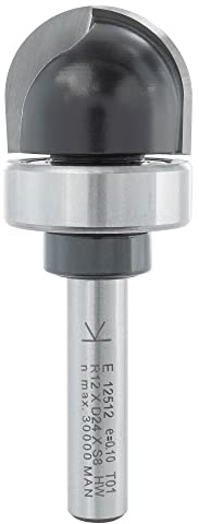 ENT 12512 Hohlkehlfräser HW, Schaft (S) 8 mm, Radius (R) 12 mm, D 24 mm, NL 18 mm, SL 32 mm, mit Kugellager, Holzbearbeitung, Oberfräse