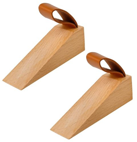 LERANXIN Fermaporta, 2 Pezzi Faggio Fermaporta da Pavimento con Cuscinetto in Silicone Antiscivolo, Ferma Porta da Pavimento con Manico in Pelle, Adatto per Fessure Porta da 5 a 30 MM