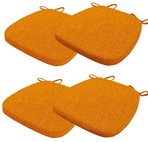 Aselbia 4er Set Stuhlkissen 43x40x5cm mit Bändern,Waschbare Sitzkissen rutschfest,Stuhlauflage Stuhlpolster Sitzkissen,Abnembar Bezug Mit Reißverschluss,Ideal für Zuhause Büro Küche Esszimmer,Orange