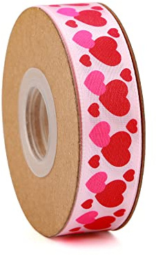 Meseey 10 Yards 5/8 Inch Valentine's Day Ribbons Pink and Red Heart Satin Ribbon for Wrapping Party DIY Craft Decoration