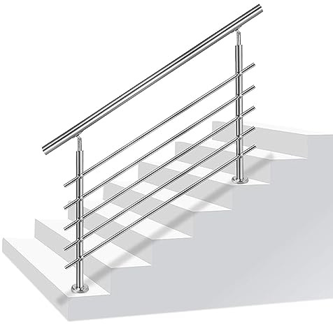 LZQ Handlauf Edelstahl Aussen Geländer für Treppen Brüstung Balkon mit/ohne Querstreben (100cm, 5 Querstreben)
