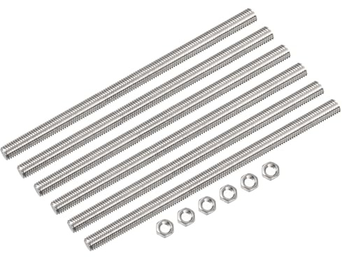QUARKZMAN 12 Stück Voll Gewindestange M8 x 250mm Gewindestangen Stabbolzen | Gewindestäbe, Gewindestifte, 304 Edelstahl, Rechtshänder, mit 12 Stück Sechskantmuttern, 1.25mm Gewinde, Abstand