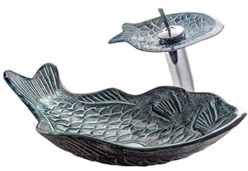 ENGENDER Bathroom Sink Bathroom Vessel Sink Bathroom Fashion Wash Basin Tempered Glass Wash Basin Hotel Art Over Counter Sink Bathroom Vessel Sinks (Color : A, Size : Sink Set)