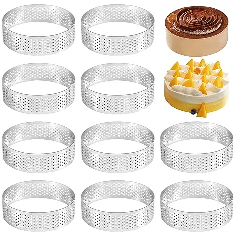 FutureHight Anelli per Torta Rotondi con Fori, in Acciaio, per Torte alla Frutta, Quiche, per Torte, Mousse, Stampo da Cucina, 7 cm, Confezione da 10