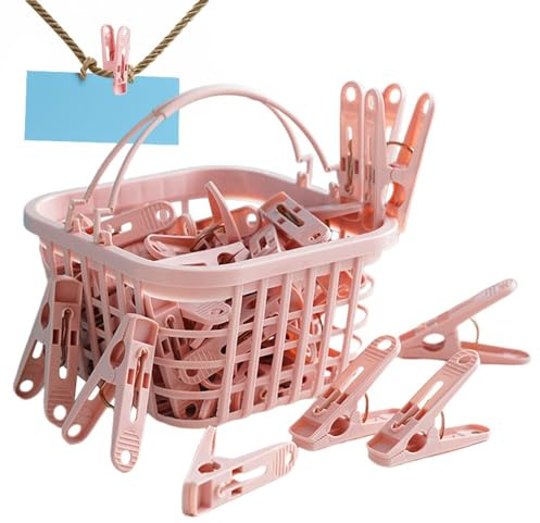 1/2 Sets Clothes Pegs Basket - Washing Lines Pegs, Anti Slip Clothes Pegs with Storage Basket | Multifunctional Fastening Clothes Pins, Waterproof Washing Lines Peggs for Socks, Underwear, Towels, Bra