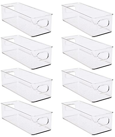 8 Pack Fridge Organizer Containers, Stackable Refrigerator Storage Bins | Clear Plastic Pantry Organizers Small Freezer Storage Bins with Handle for Kitchen Cupboard Cabinet