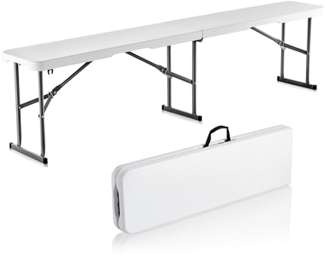VEVOR Klappbank Bierbank 182 x 28 x 43 cm, Camping Sitzbank klappbare Campingbank Gartenbank, HDPE Bierbank Faltbare Sitzgruppe Bierbankgarnitur Gartenbank, Outdoor-Aktivität weiß (1 Packung)