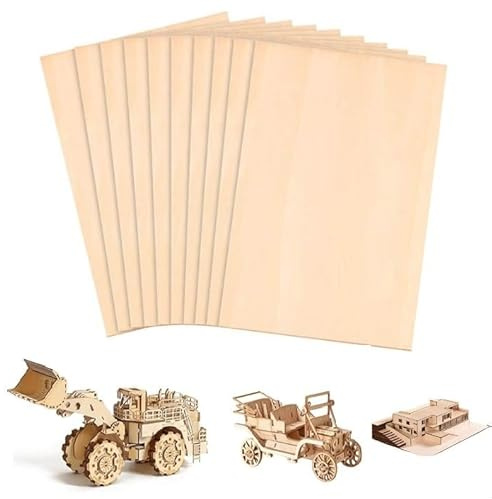 Plywood Sheets 10 Pack 200 x 200 x 6mm Unfinished Wood DIY Craft Project Ply Board,Perfect for Laser Cutting, Painting, Modelling, Engraving, Home Decor,Wood Art Boards